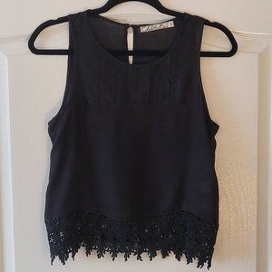 Black, sleeveless top w/ crochet trim